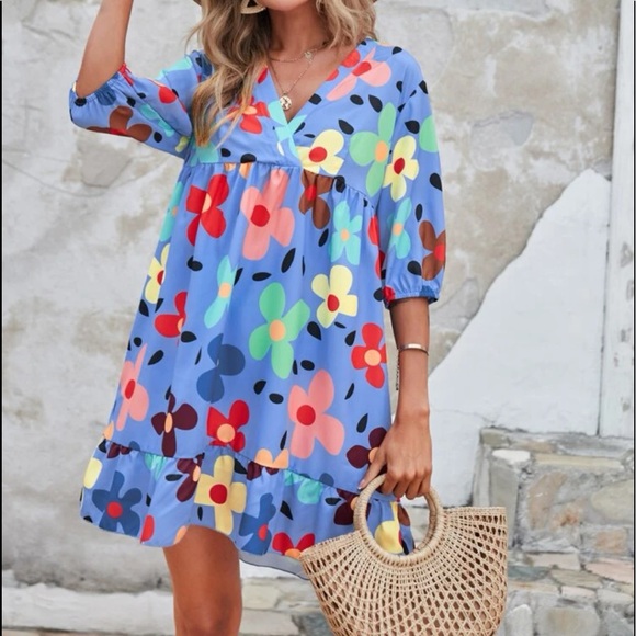 Boho Floral Print Mini Dress - Picture 4 of 8